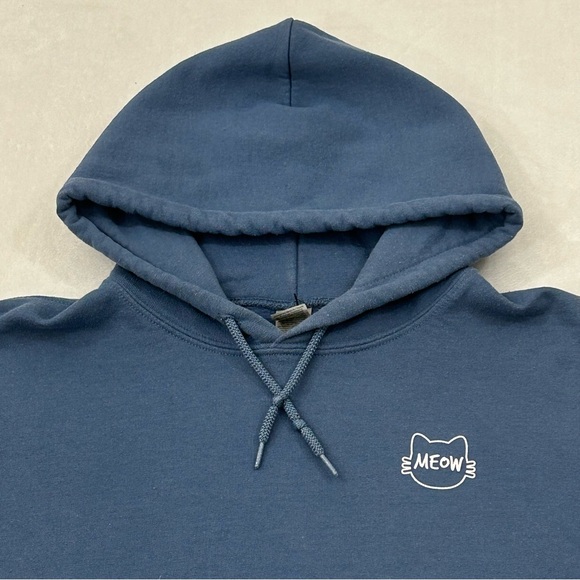 Kitty Cat Meow Hawaiian Floral Graphic Deep Navy Blue Hoodie Sweatshirt Adult S - Picture 4 of 8